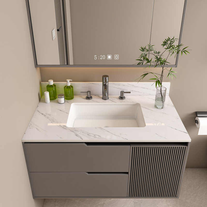 Dessus de meuble-lavabo 37 po x 22 po, dessus de meuble-lavabo en pierre frittée Carra White, Carra White, Single