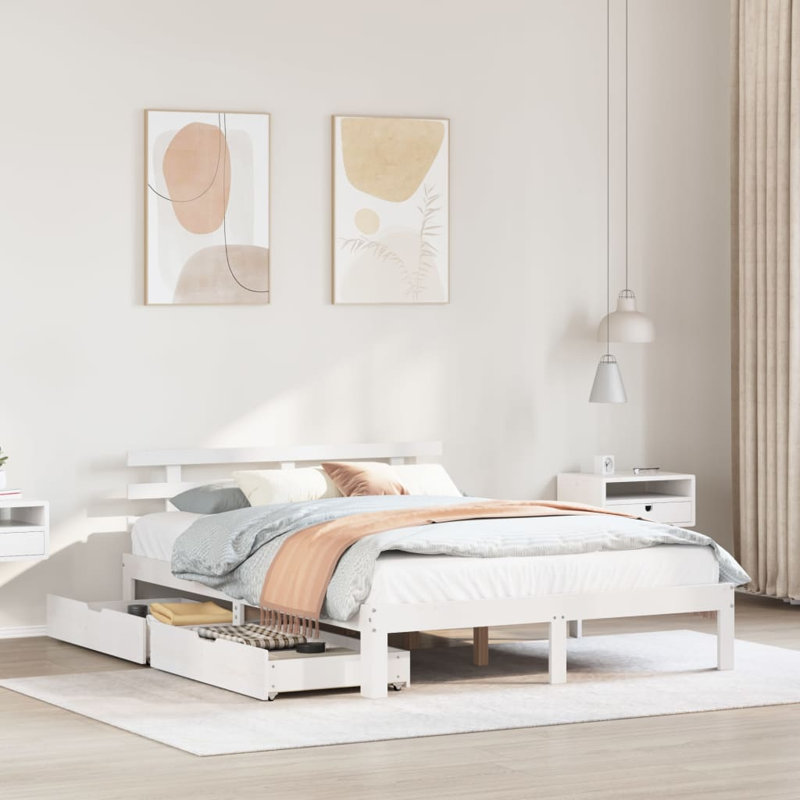Bed Frame With Drawers Without Mattress, 120 x 200cm, White