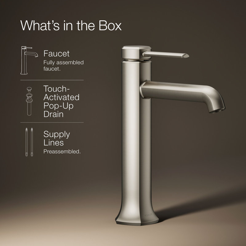 Occasion Tall Single-Handle Vessel Sink Bathroom Faucet with Drain Assembly, Vibrant Brushed Nickel, 1.2 GPM 
