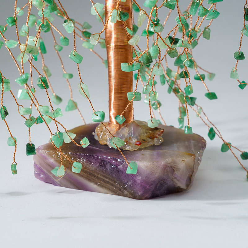 Genuine Green Aventurine Gemstone Willow Tree On Fluorite Base