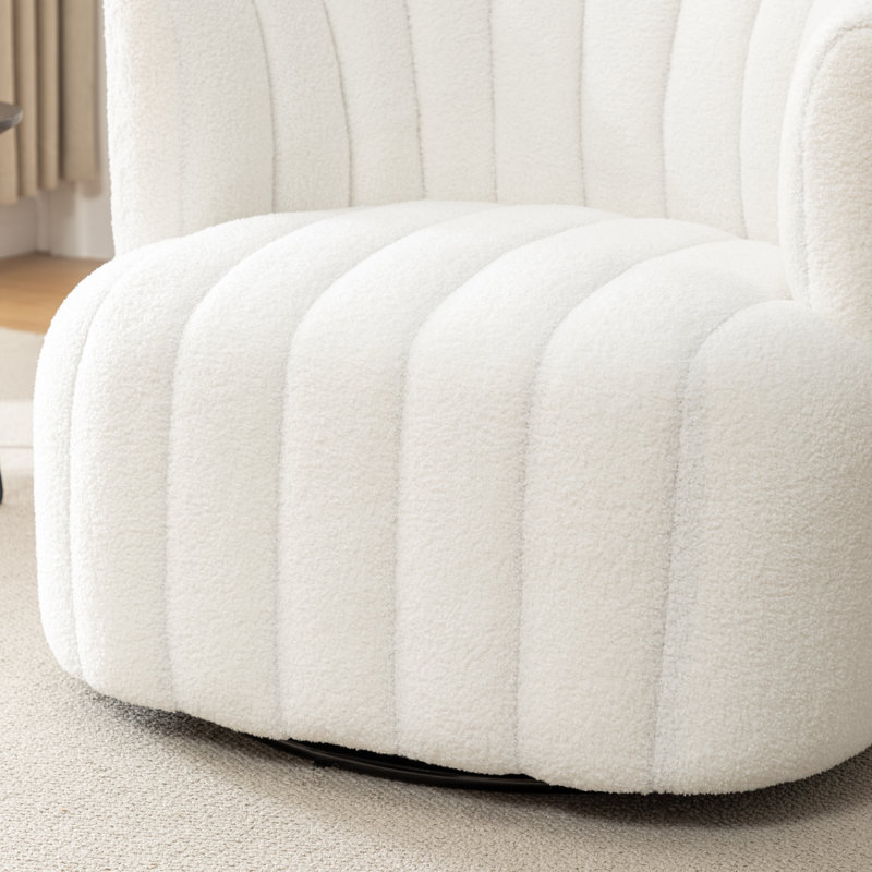 Fauteuil demi-tonneau pivotant rembourré Bryonie, Ourson blanc