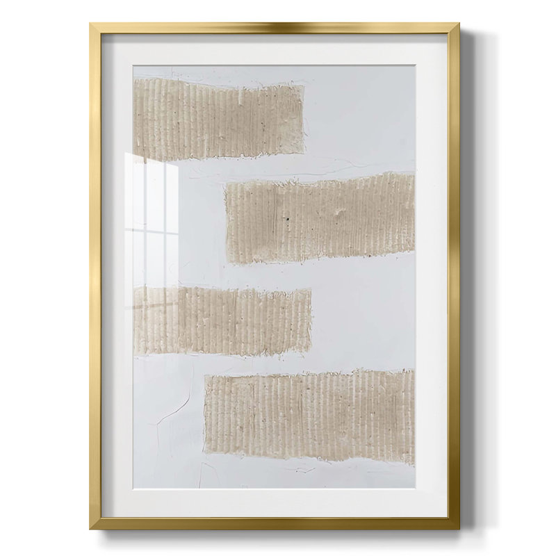 Textures écru II, Blanc, Papier avec cadre doré