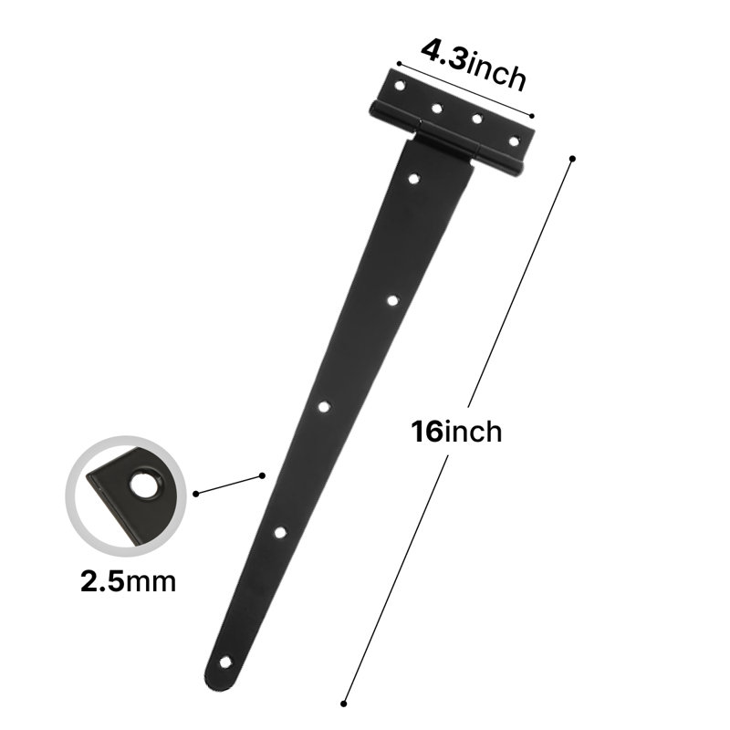 Domira 2 Pack 300Mm (12") Heavy Duty T-Hinges With Screws – Black Coated Metal Hinges For Wooden Gates, Shed & Barn Doors