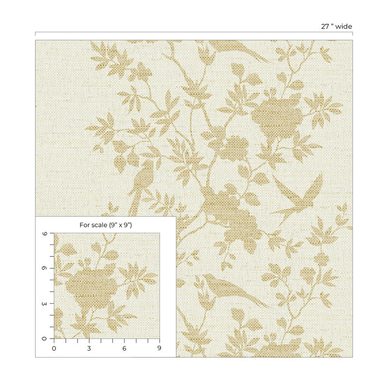 Floral Grass Cloth Wallpaper Roll, Gold