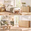 Commode pour chambre à coucher avec grands tiroirs, commodes larges en rotin avec profil incurvé, commode en bois de rotin pour chambre à coucher, salon, 9 tiroirs, naturel