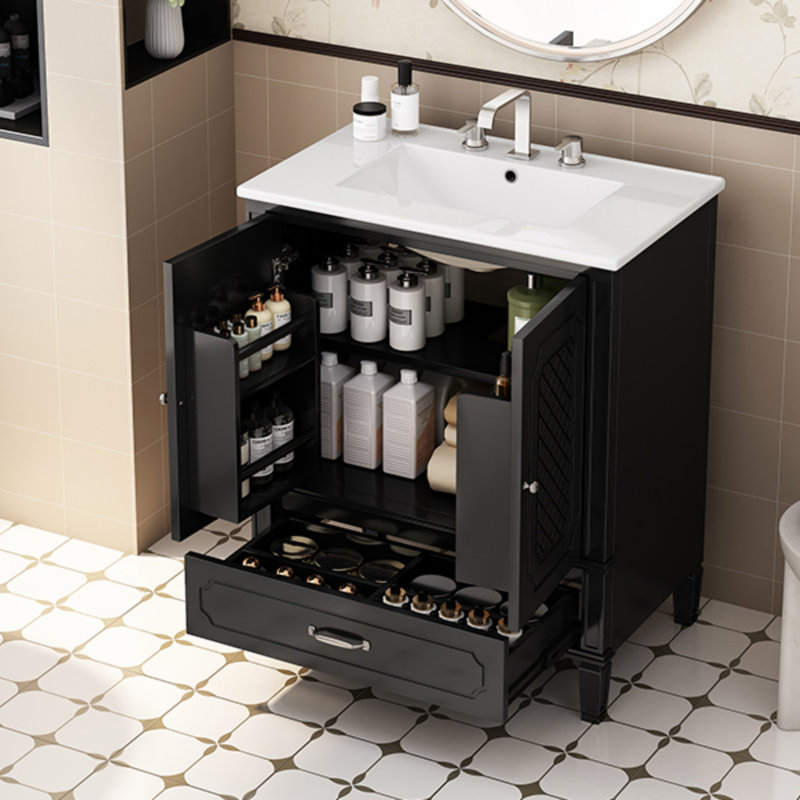 Meuble-lavabo de 30 po avec lavabo style rétro, espace de rangement multifonctionnel, tablette de porte, porte à fermeture douce, meuble-lavabo