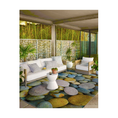 Pebble Pattern Woven Base and Washable Area Rug