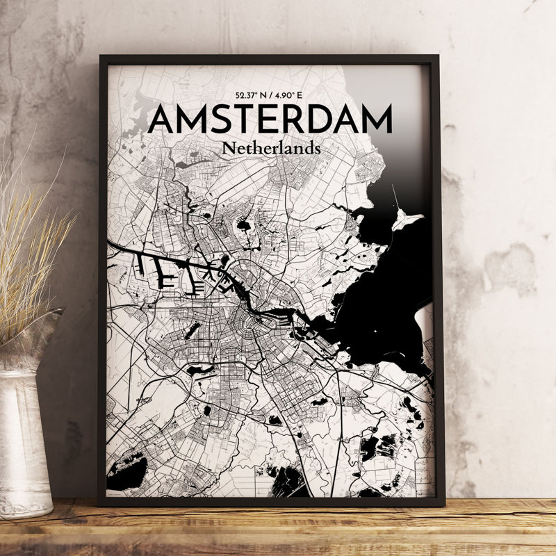 Amsterdam City Map - No Frame Print, 43.2cm H x 27.9cm W x 0.13cm D