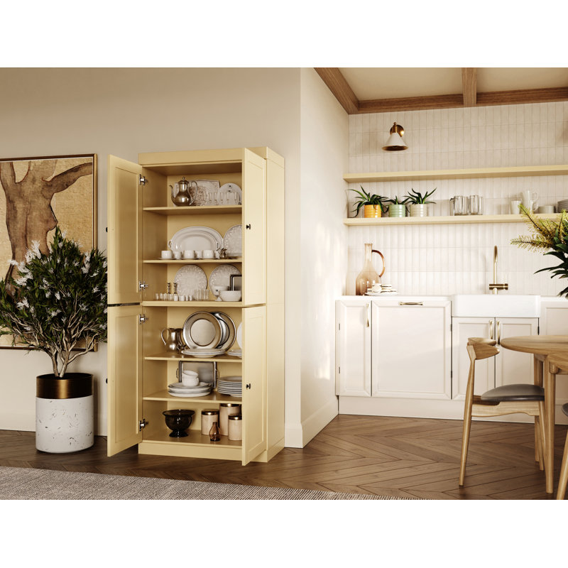 Garde-manger 100% bois massif 32 po avec portes Shaker et tablettes réglables, Jaune