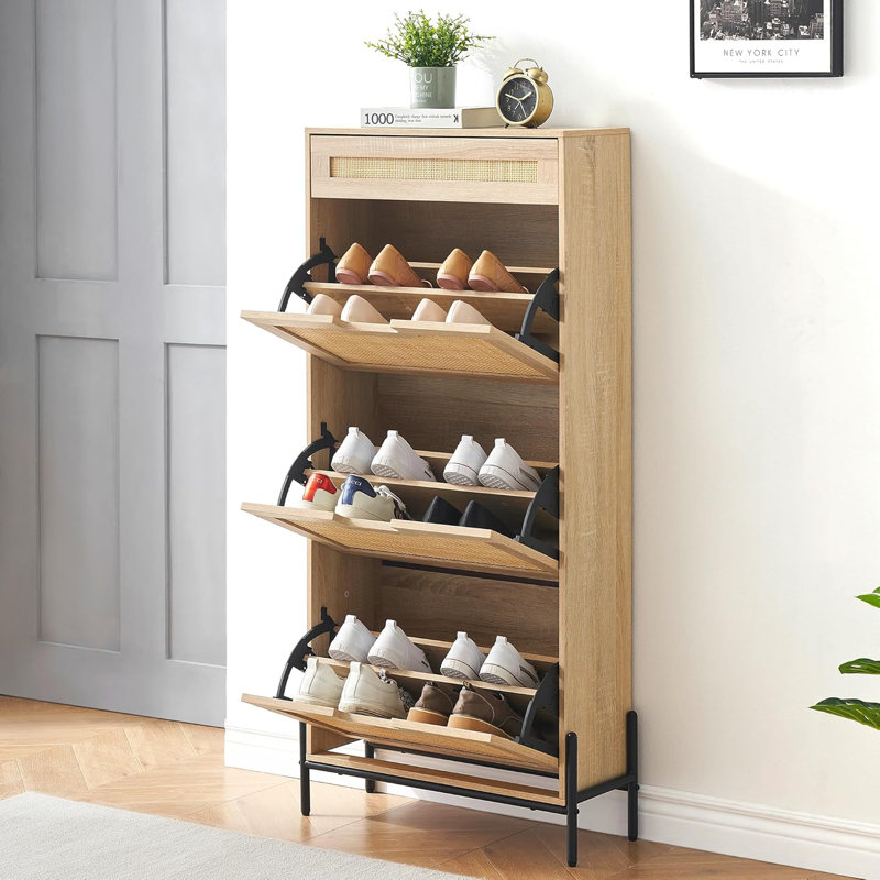 Solid Wood Flip Down Shoe Storage, Natural