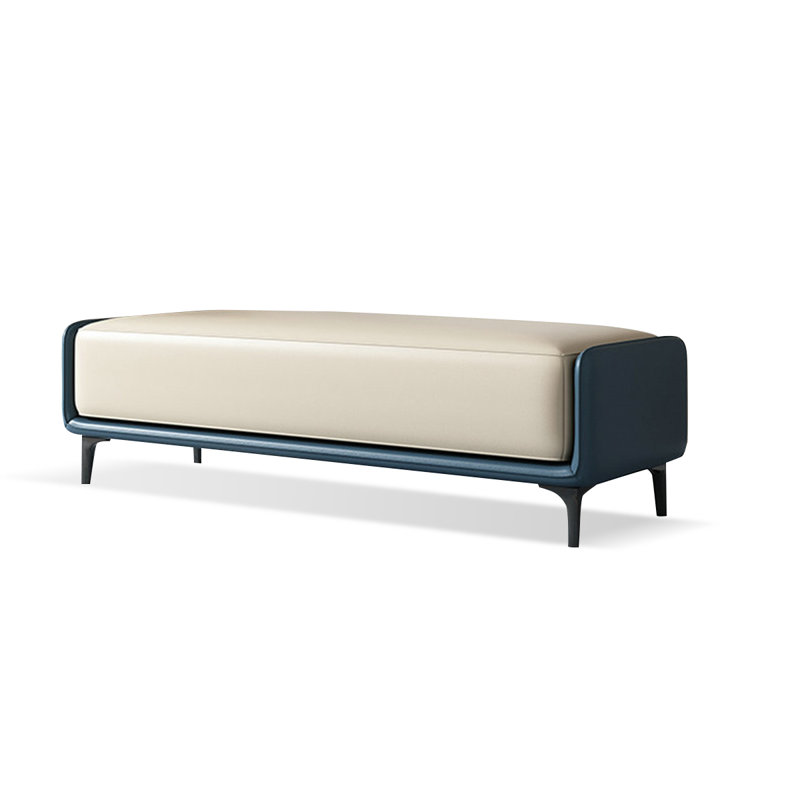 Upholstered Bench, Blue/Beige, 17.72" H x 59.06" W x 15.75" D