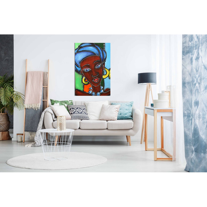 Modern Abstract African Art Lady In Traditional Clothes - Wrapped Canvas Painting, 31cm H x 20cm W