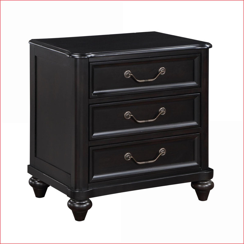 Table de chevet 3 tiroirs en placage de bouleau brun anthracite