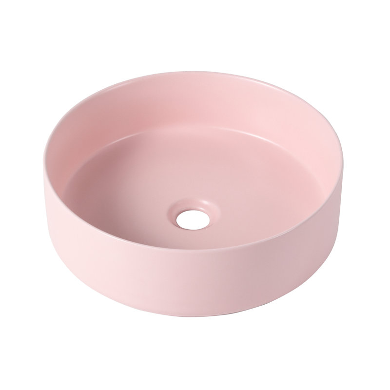 Ceramic Bathroom Sink - Pink Vessel Artistic Basin, 15.54In X 4.64In, Ceramic, Simple To Keep Germ- Art 15.7"15.7"4.7", Stain- Effortless Cleaning