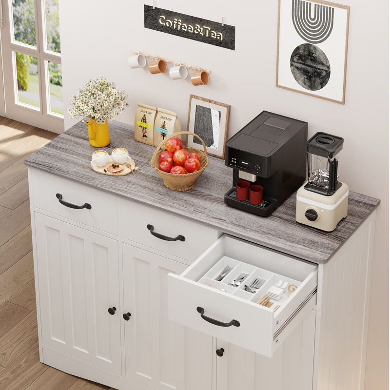 Michaila 42.5W Sideboard with Pantry Doors, Adjustable Shelves and Large Drawer, White/Gray
