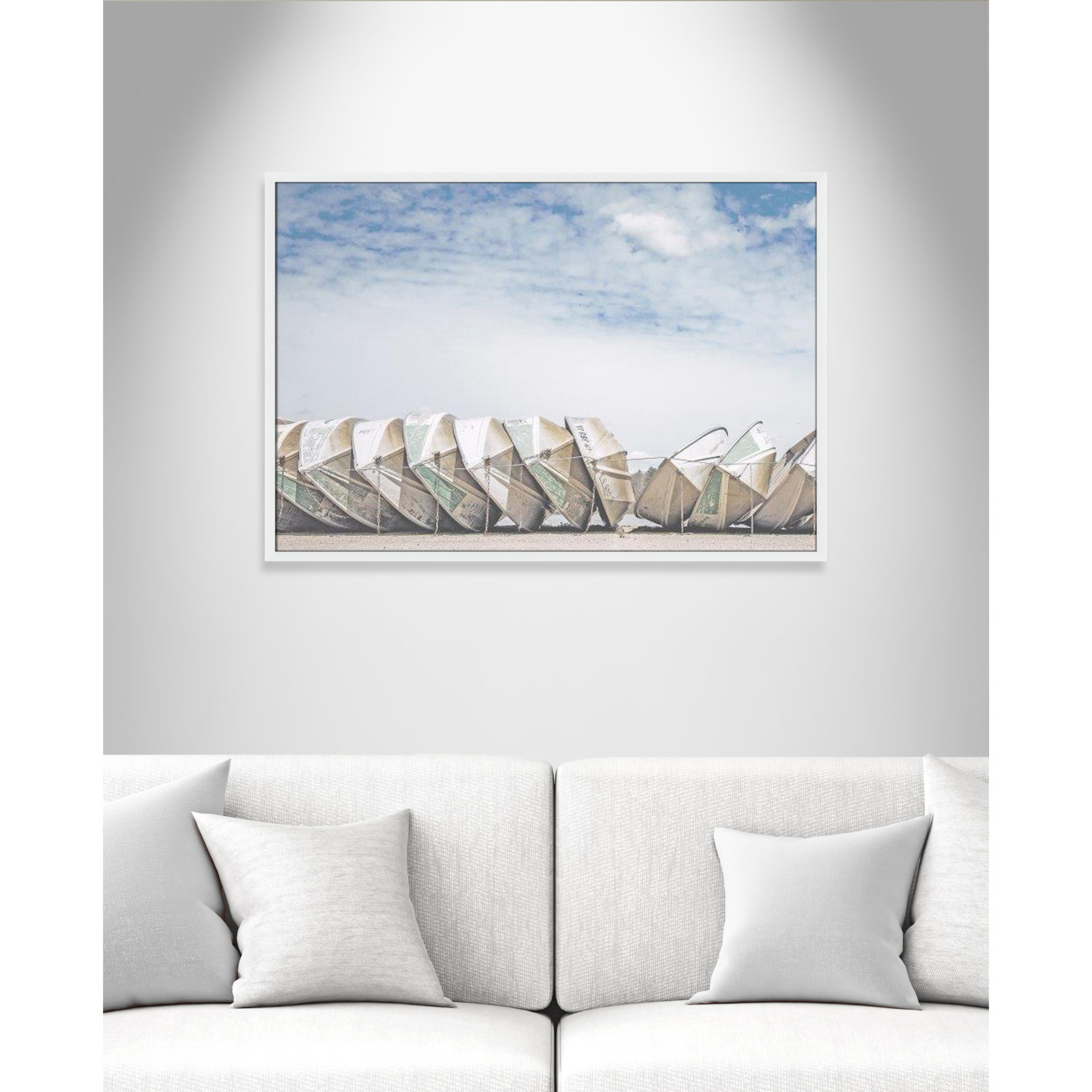 Hennecy "Wooden Boats" Print by Leah Straatsma, 29.5" H x 41.5" W x 1.25" D, Satin White