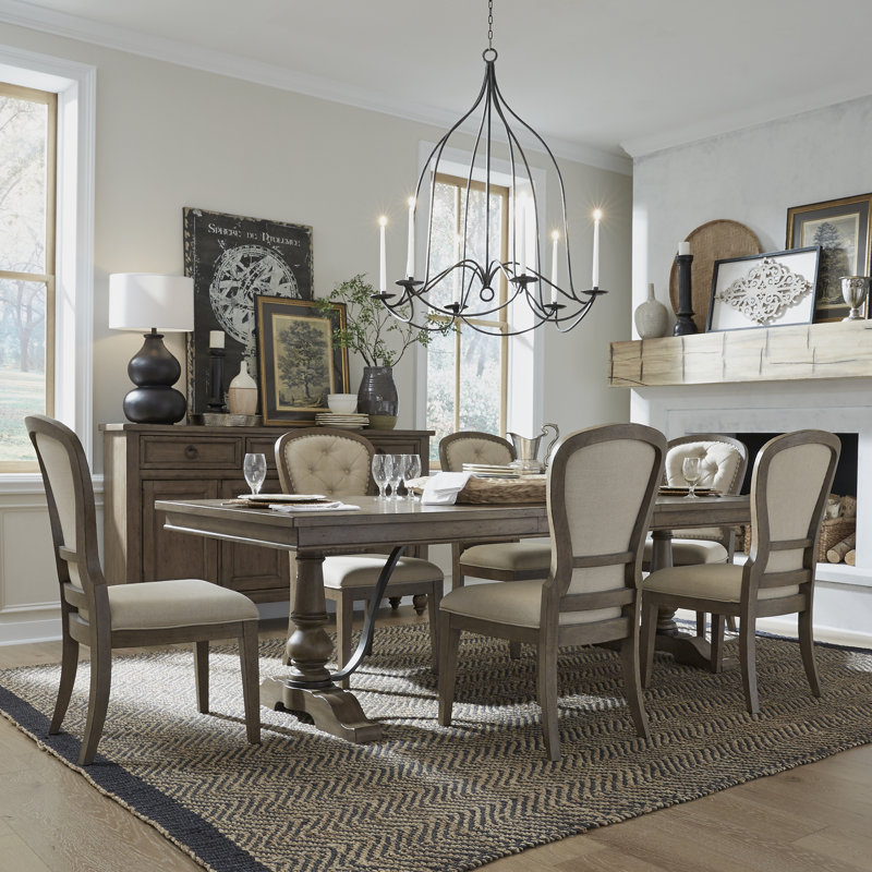 Aisja Optional 7 Piece Trestle Table Set, 7 Pieces: Table, 6 Chairs