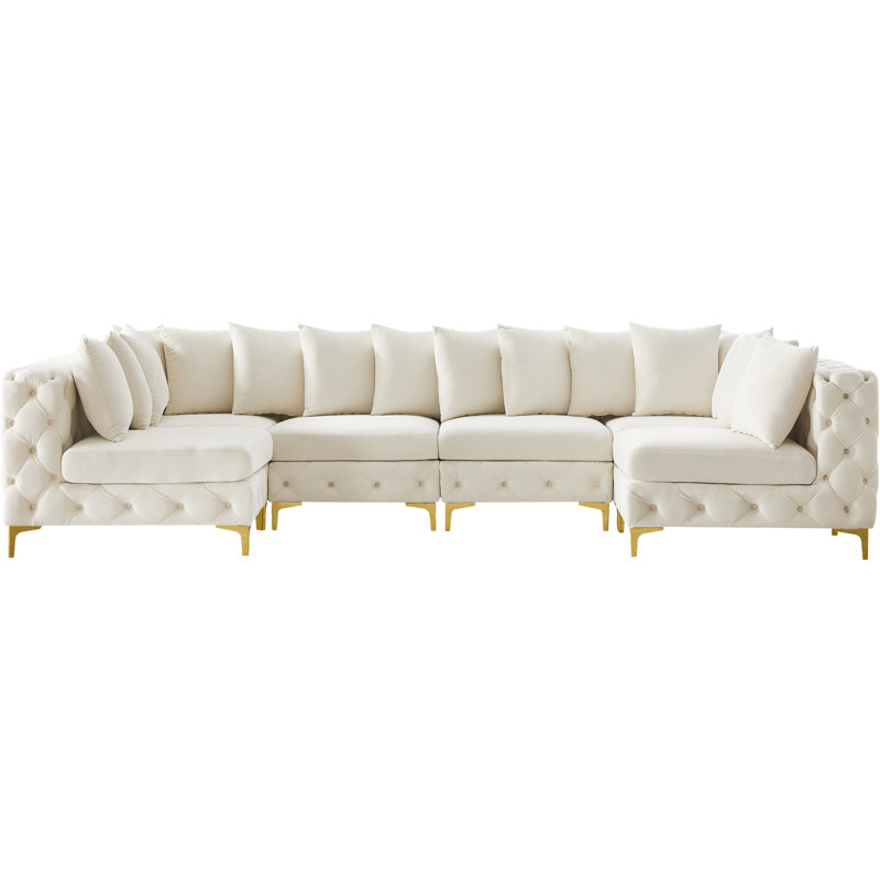 Tremblay Velvet U-Shaped Sectional Symmetrical, Cream Velvet