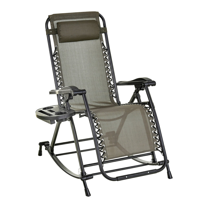 Outdoor Rocking Chairs, Foldable Reclining Zero Gravity Lounge Rocker W/ Pillow, Cup & Phone Holder, Combo Design W/ Folding Legs