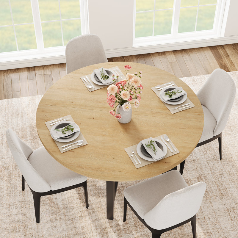 Extendable Round Dining Table, Light Wood
