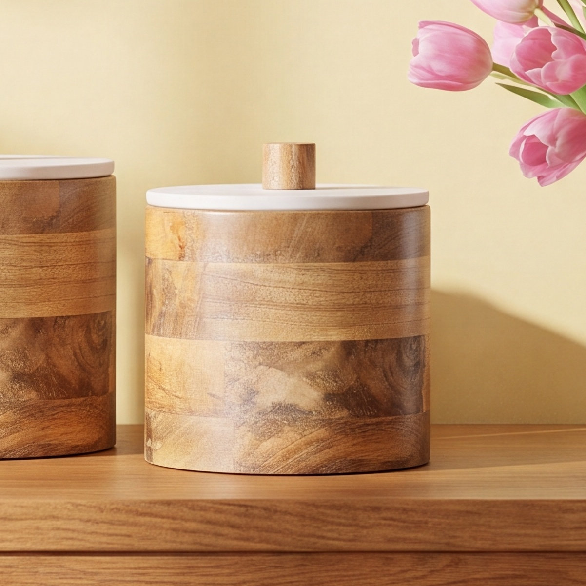 Libby Solid Wood Hat Box, 6.69" H x 5.9" W x 5.9" D