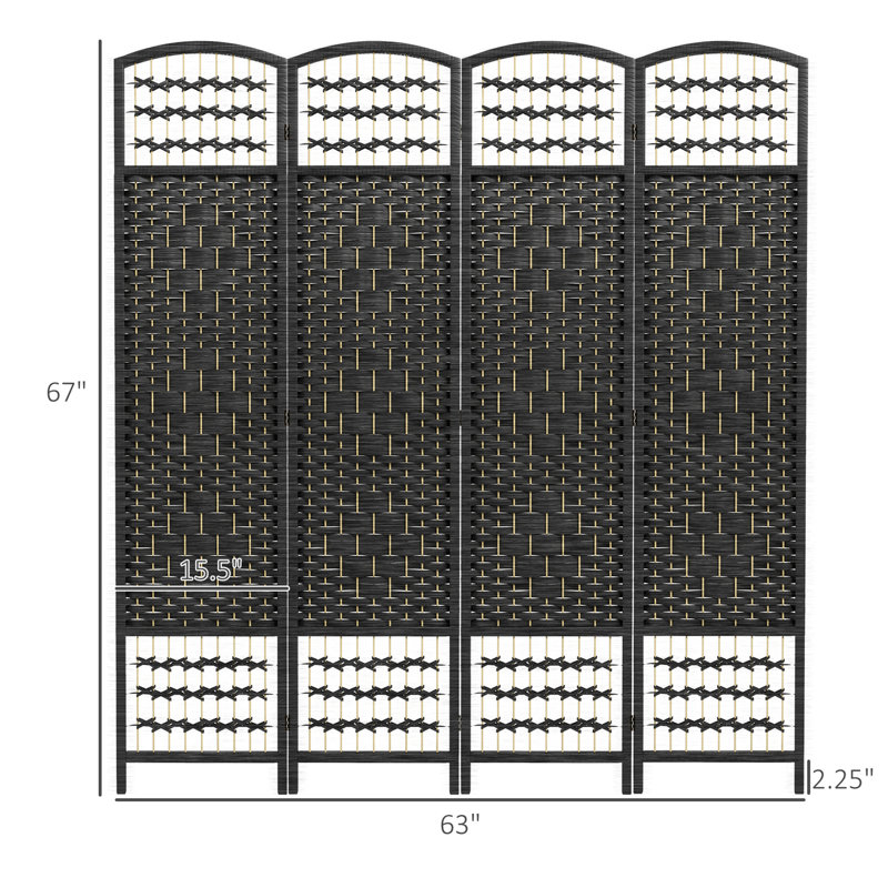 Paravent 4 panneaux, écran d'intimité pliable, séparateur de pièce 5,6 pi, cloison de séparation autoportante en fibre Wave, noir