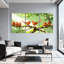 Oiseaux oiseaux perchés sur une branche avec fond vert, ensemble de 3 impressions sur toile-876817270