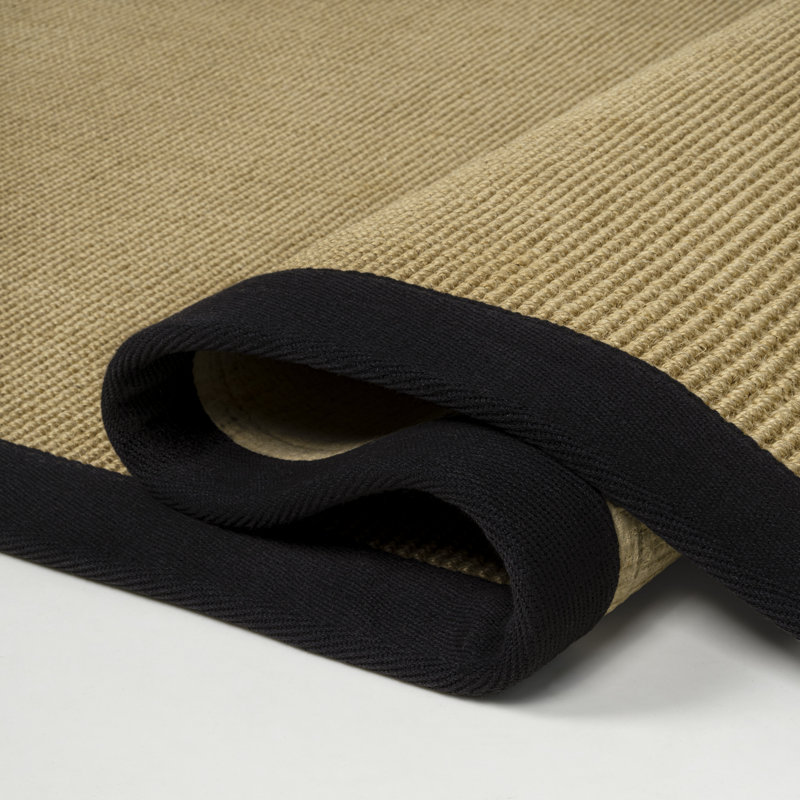 Locklin Farmhouse Cottage Border Jute Natural/Black Rug, Rectangle 3' x 5'