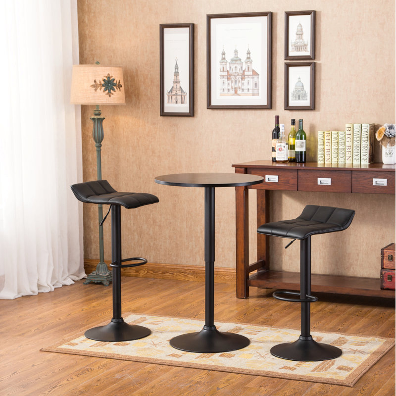 Ensemble de tables de bar Belham et 2 tabourets de bar pivotants en cuir reconstitué noir Belham