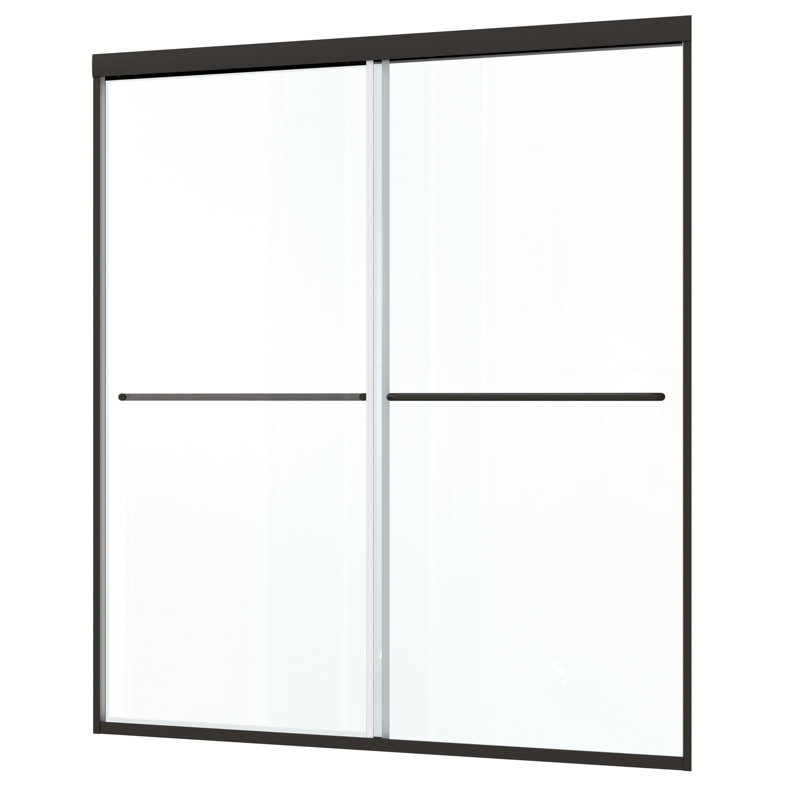 Porte de douche à dérivation, 44-48 po x 70 po, verre trempé 1/4 po, finition noire matte, avec coulissement confortable et bonne résistance aux fuites 44 à 48 po x 70 po
