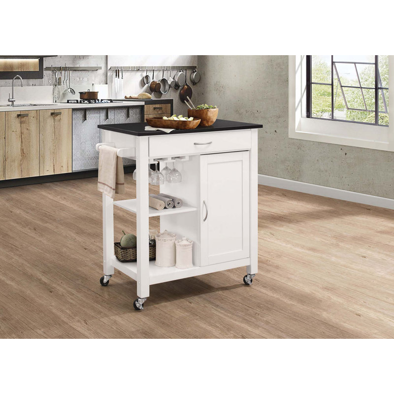 Dessus en bois moderne et chariot de cuisine à finition blanche