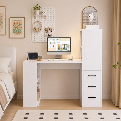 Computer Desk with 4 in 1 Power Outlet Drawers and Storage Shelves