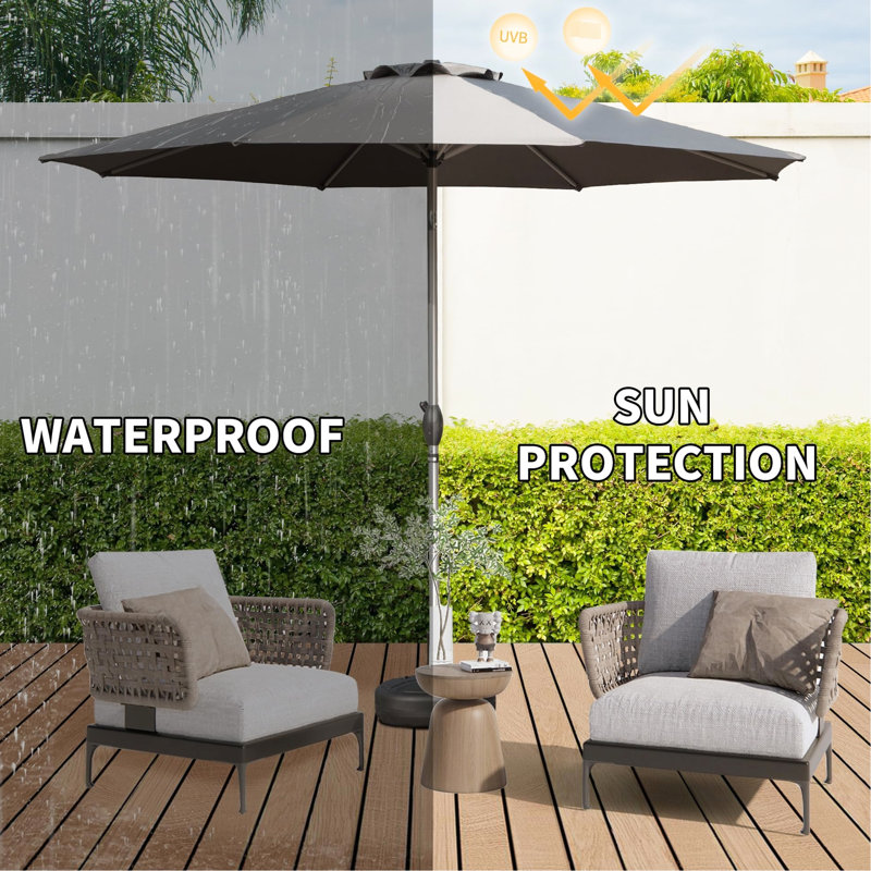 Parasol de jardin de 10 pi avec résistance et table d'inclinaison facile à ajuster