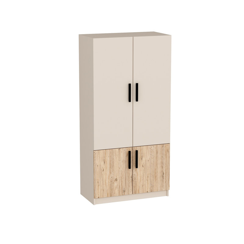 Berend 4 Door Manufactured Wood Wardrobe, 190cm H x 51cm W x 18.6cm D, Atlantic Pine/Beige