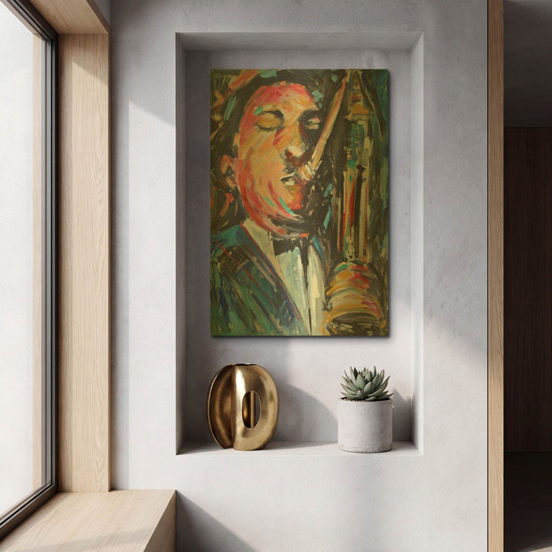 Tableau mural en métal doré « Sax Man » par JD, 30,5 x 40,5 cm, 12 po x 16 po