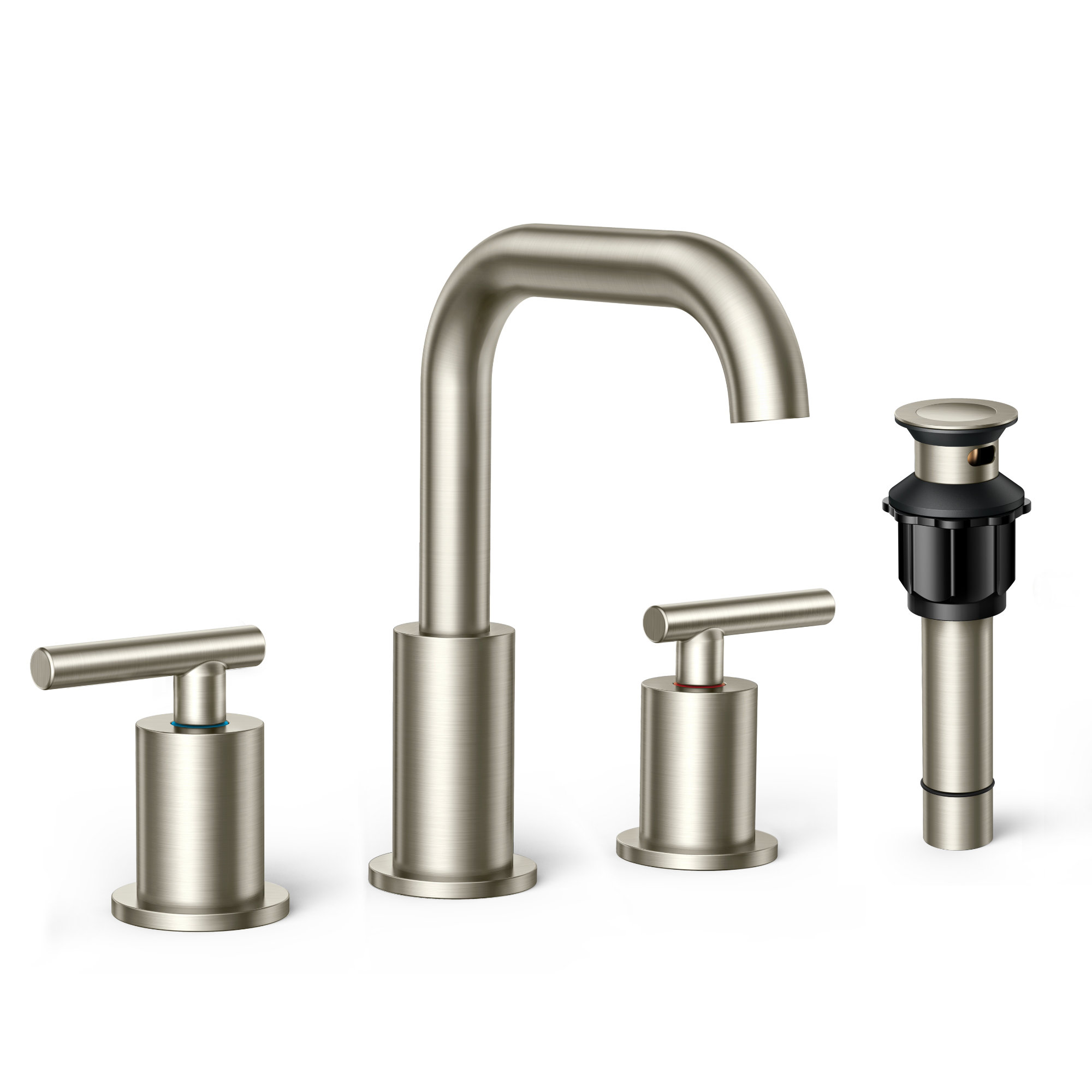 Widespread Bathroom Faucet with Drain Assembly, Brushed Nickel