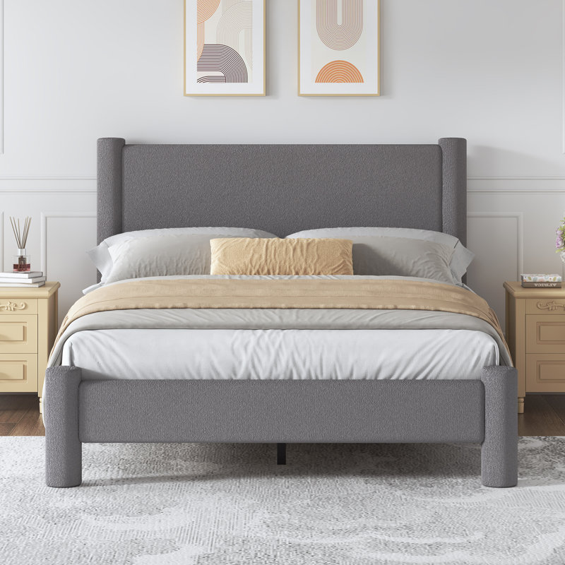 Lit plateforme tapissier Boucle, Gris foncé, Lit double