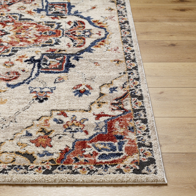 Rectangle Demiah Oriental Machine Woven Polyester/Polypropylene Area Rug in Rust, Rectangle 5'3" x 7'