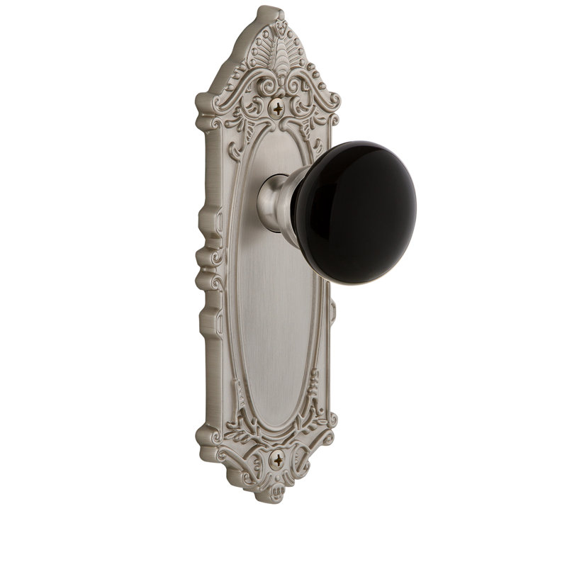 Plaque d'intimité victorienne Grandeur Grande avec bouton de porte Coventry, 2-3/4", Nickel satiné