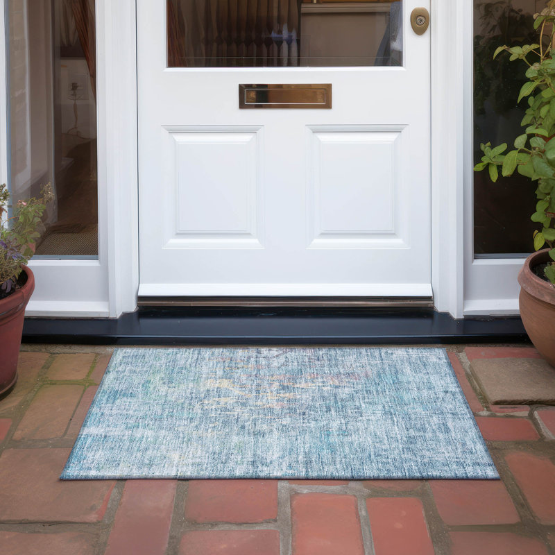 Machine Washable Indoor/Outdoor Claudian ACN1237 Blue Rug, Rectangle 1'8" x 2'6"