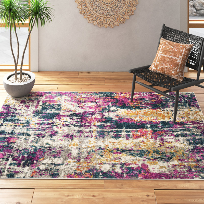 Christa Abstract Ivory/Blue Area Rug, Rectangle 5'1" x 7'6"