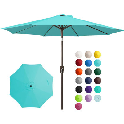 Parasol de terrasse pour l'extérieur avec bouton-poussoir inclinable et manivelle, parasol de marché 8 nervures robustes Protection contre les rayons UV pour le jardin, la terrasse, la cour arrière, la piscine