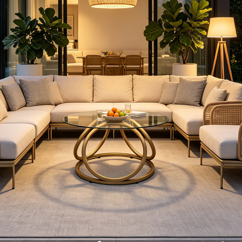Paloalto Pedestal Coffee Table, Matte Gold
