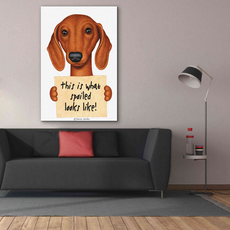 Trinx® «Brown Dachshund with Spoilé Sign» par Danny Gordon Art, H 60 po x l 40 po x P 1,5 po