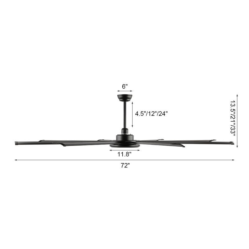 Ventilateur de plafond industriel 120 po avec lumière et télécommande, grands ventilateurs de plafond à 8 pales en aluminium, 3 CCT, moteur CC réversible à 6 vitesses, noir