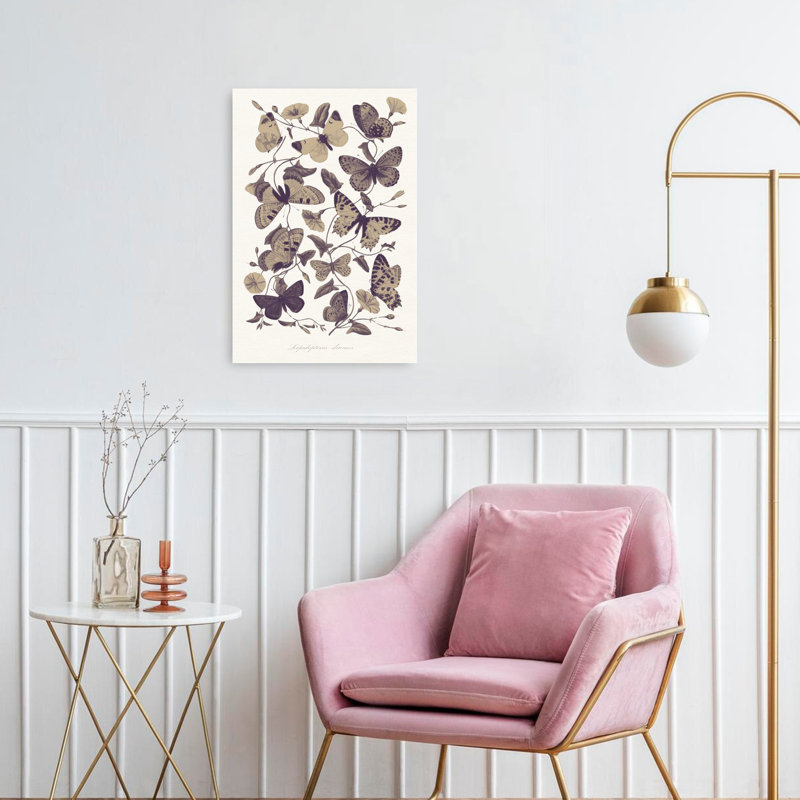 Papillon rétro botanique classique délicat papillon papillon, 24" H x 16" W