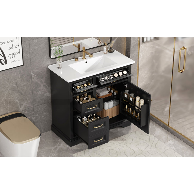 Bathroom Vanity with Ceramic Sink Top, Black