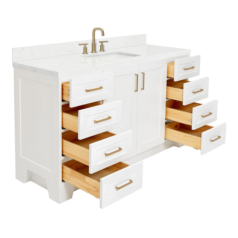 61 IN.  Single Bathroom Vanity, White, Rectangle, Carrara Quartz