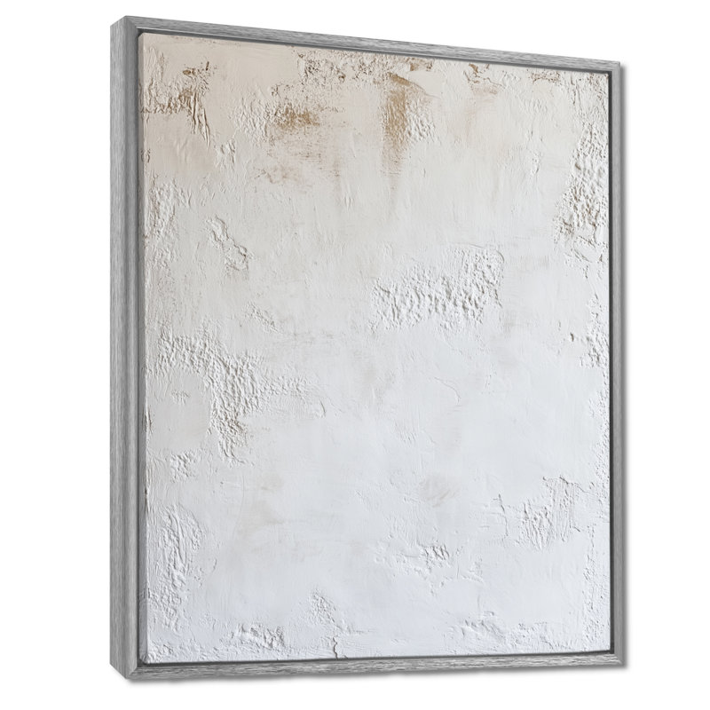 «Soft Plaster Paint Layers II», art mural encadré blanc propre, H 32 po x l 16 po, Encadrement argenté