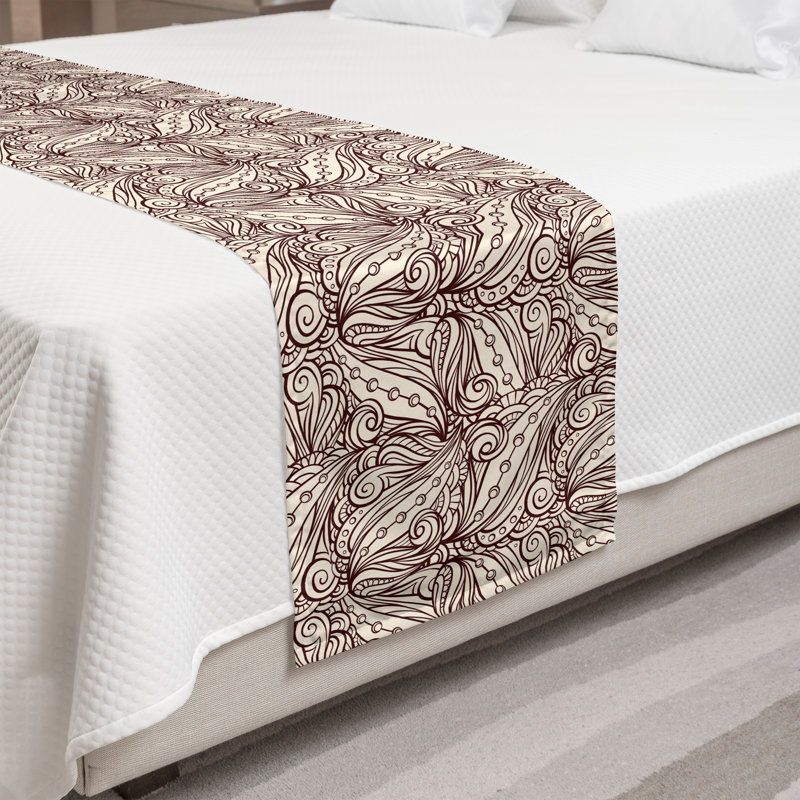Ambesonne Brown Paisley Bed Runner Intertwined Leaves Dark Mauve and Champagne, King